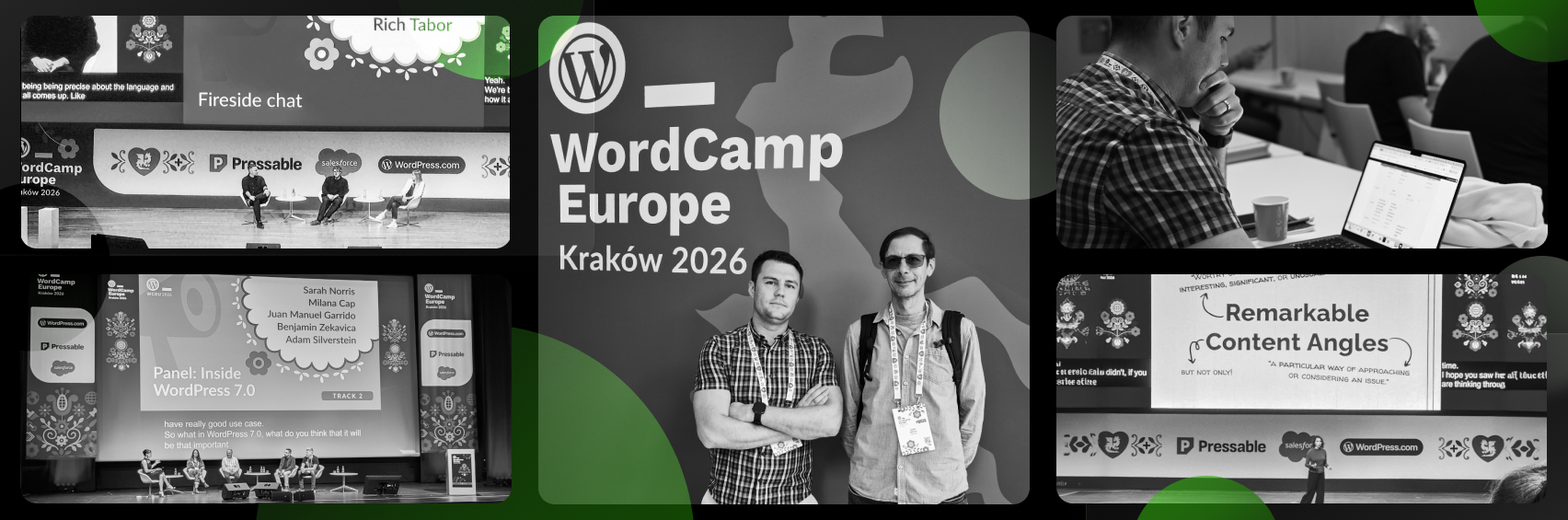 The image shows our two colleagues attending WordCamp Europe 2026 Recap, where they learnt more about Wordpress Development, AI, and Content Strategy.